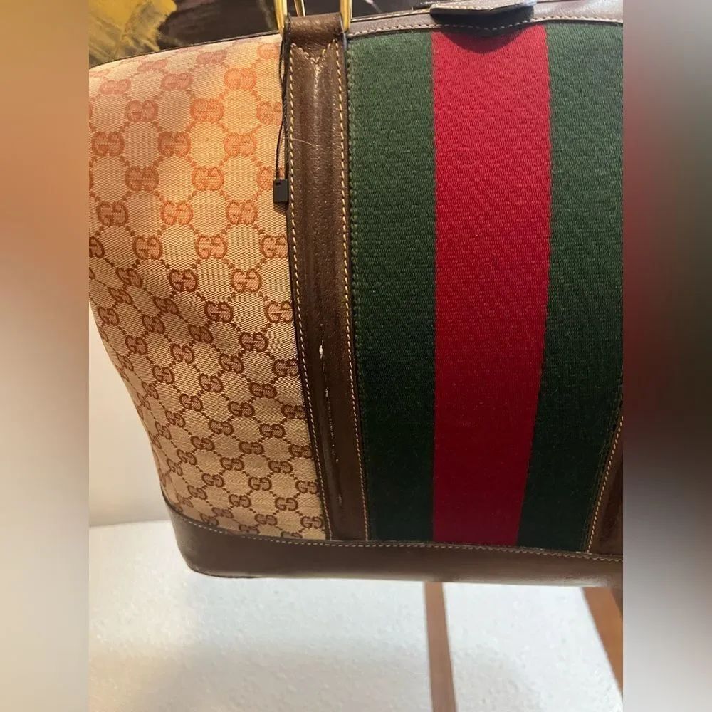 VINTAGE Gucci weekender travel bag, canvas and leather - Picture 8 of 9